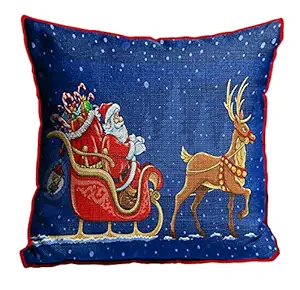 DreamVio Jute Exclusive Merry Christmas Decorative Throw/Pillow Covers, Cushion Covers for Gifting, Living Room, Bed Room, Sofa,Chairs Pack/Set of 1 (Multicolour, Size 12 x 12 Inches)