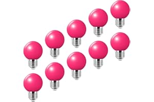 HUAMU LED Colourful E27 Coloured Light Bulbs 2W = 20W Decorative Light and Design 200 Lumens AC220V-240V Decoration Lamp in Class Golf Ball Shape, Pink, Pack of 10