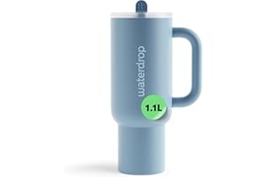 WATERDROP MICRODRINK waterdrop® Gourde Isotherme avec Paille 1.1 litre - Froid Pendant 12 Heures, Mug Isotherme, Tasse Isotherme avec Poignée, Bouteille d'eau en Acier Inoxydable