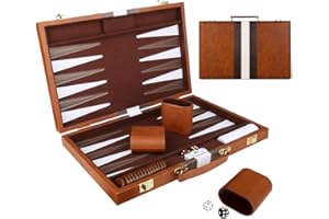XPJBKC Backgammon Set, 11 Inch 2 Players Travel Backgammon Set with Premium Leather Case, Acrylic Playing Pieces and Dice Cups, Portable Backgammon Sets Luxury for Adults and for Children(Brown)