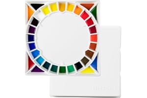 MEEDEN Large 32-Well Ceramic Watercolor Palette for Painting with Plastic Cover, Porcelain Paint Palette for Watercolor Painting with Lid, Large Mixing Tray, 12-3/5-Inch,Square,White