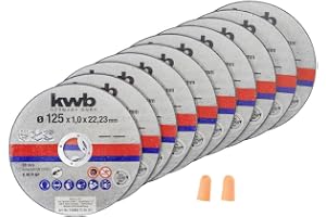 kwb skärskivor tunn vinkelslip 125 mm separationsskiva f. rostfritt stål INOX i förvaringsburk inklusive öronproppar ABM. 125 x 1 x 22,23, Ø