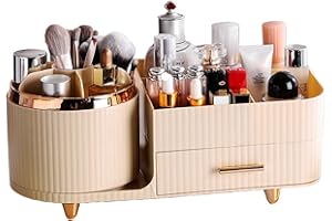 JWTEEE Make up organizer, Kosmetik organizer box with drawers, Große Kapazität schminktisch organizer, Badezimmer, 360° drehbarer makeup bürsten organizer , für Lippenstift skincare organisator (Beige-C)