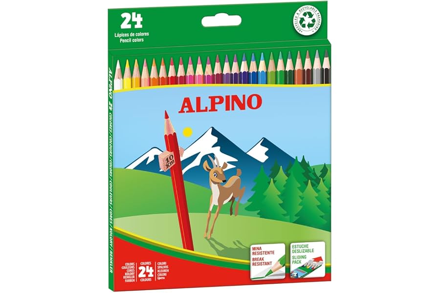 Alpino Lápices de Colores 24 Unidades | Lápices de Colores para Niños | Dibuja y Colorea con Colores Vivos y Brillantes