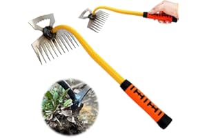 TOPBASHGO Désherbeur manuel pour jardinage, désherbeur à main, outil de jardin, outil de jardin, grattoir à joints avec manche (poignée tigre 11 dents)