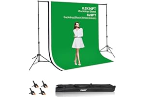 EMART Hintergrundsystem mit Stoff, Professionelles Fotostudio Set 2,6×3m Foto Hintergrund Ständer Set mit Fotohintergrund und 4 Federklemm für Fotografie, Videoaufnahme YouTube