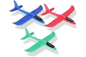 Maigendoo 3 Packs Large Airplane Toy, Foam Plane Gliders, Manual Throwing Foam Plane, Dual Flight Mode Aeroplane Toys for Boys Girls Outdoor Sport Game, Kids Birthday Party Favors, Blue Green Red