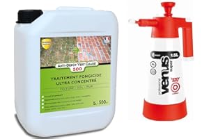 TOUTPRATIQUE Guard Industrie - Anti Dépôt Vert Guard 500 Fongicide - Anti Champignon, Lichen, Algue - 5L - traite 500 m² + Pulvérisateur basse pression