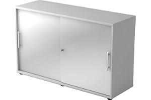 ‎BÜMÖ bümö Schiebetürenschrank 2OH - Aktenschrank abschließbar, Sideboard Schrank mit Schiebetüren in Grau/Silber - Büroschrank aus Holz mit Schiebetür, Büro Kommode für Ordner & Co.