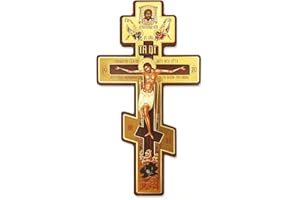 NIANWUDU Three Bar Orthodox Cross 8 Inch Wooden Byzantine Wall Crucifix Prayer Save Us_AB