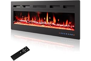 PURFINO Camino Elettrico 36"/92cm – Fiamma 12 Colori & Scintillio, 900W/1800W, Termostato Preciso (15-30°C), Touchscreen & Telecomando – Ideale per Pareti Mediali