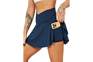 HAWILAND Gonna da tennis da donna – Gonna da crossover a vita con scollo a V e tasche, gonna da golf per ciclismo, escursionismo, corsa