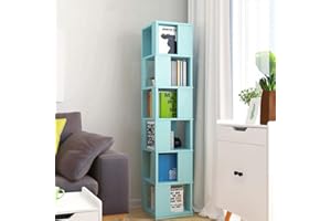 Redd Royal 6-Tier Bookcase 360° Rotating Bookshelf, Blue Floor Standing Storage Rack for Living Room Bedroom, Open Design Swivel Corner Shelf Home Office Decor