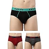 Levi's 065 Men's Pure Cotton Solid Brief - Mid Rise, Outer Elastic Waistband (Pack of 3 - Assorted)
