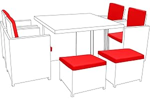 Gardenista Outdoor Seat Pads for Rattan Furniture | Water Resistant Garden Furniture Seating Cushions | Comfy Lightweight Seat and Back Chair Padding | Durable & Easy to Clean | 12 Piece (Red)