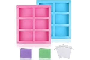 VVHFXD Lot de 2 moules à savon en silicone, 6 cavités, moule à savon fait à la main, moule à savon avec 3 filets moussants, kit de fabrication de savon pour moules à savon, travaux manuels, bougies, bleu et