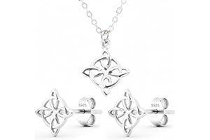 Only faith Collar y Pendientes Nudo de Bruja Minimalista con Caja de Regalo, Conjunto de Joyería Celta, Plata de Ley 925, cadena de 45 cm, 1 cm. Dorado y Plateado