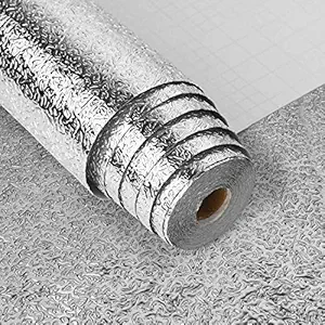 JENY Aluminium Foil Stickers, Oil Proof , Kitchen Backsplash Wallpaper Self-Adhesive Wallticker Anti-Mold and Heat Resistant for Walls Cabinets Drawers and Shelves (Silver-M, 5mtr)