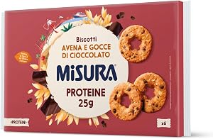 Misura Protein Biscotti con Gocce di Cioccolato e Fiocchi di Avena | Ricchi di Proteine Vegetali | Farina da Filiera Italiana | Confezione in Carta Certificata FSC| 6 Porzioni da 6 Biscotti