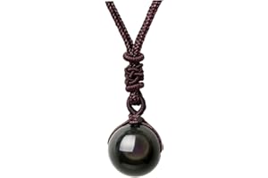 JOVIVI Collana con Ciondolo a Sfera in Pietra Naturale, Collana di Obsidiana Pietra Preziosa a Corda Intrecciata da Uomo Donna, Yoga Collana per Chakra Meditazione per Lei Lui Amici