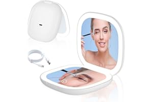 Aicharynic Lusterko kieszonkowe LED z powiększeniem 1X/10x, lusterko powiększające ze światłem, lusterko podróżne, możliwość przyciemniania i 2-stronnego oświetlenia LED, lusterko ręczne, składane