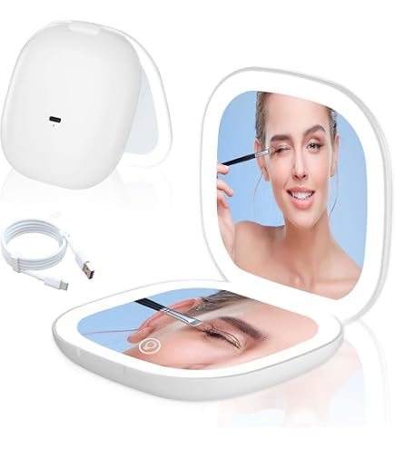 Miroir De Maquillage LED Pliable - Grossissement 3X/5X - 3 Lumières Réglables Tactile - Rechargeable USB - Voyage - 9