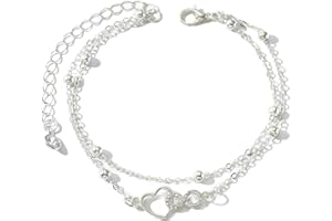 Maslasee Ankle Bracelets for Women, 925 Sterling Silver Anklets for Women's Pendants Coins Waterproof Dainty Layered Design Sparkling Gift for Her with 6cm Extender