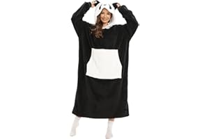 XINLONG Übergroße Hoodie-Decke Panda Gemütliche Plüsch mit Tasche Bequeme Sweatshirt Decke Fleece Decke Kapuzenpullover Tragbare Decken Hoodie Ganzkörperdecke TV-Decke mit Ärmeln Damen Herren Unisex
