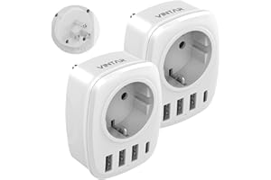 [2 Packs] VINTAR Adaptateur Prise Americaine USA Canada France Adaptateur de Voyage avec 3 USB et 1 USB-C, Europe Francaise FR 2 Broches vers US 3 Broches pour USA Canada Mexique Thaïlande, CE Type B