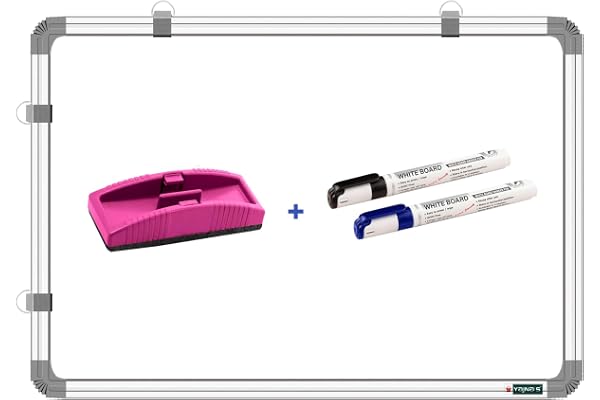 YAJNAS White Board 1.5X2 Feet Non-Magnetic Double Sided Whiteboard & Chalkboard Both Side Writing Board with 2 whiteboard Markers + 1 White Board Duster - Set of 4 Items
