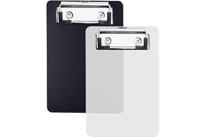 AZWOOD - Mini portablocco con morsetto in metallo gommato, 15 x 10 cm, con gancio per appendere, in plastica di alta qualità, per blocco note, ricevute, liste di tasche (nero, bianco)