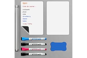 kinoco A4 Magnetic Whiteboard Sheet | Reusable Dry Erase Board with 4 Markers, Magnetic Eraser Kitchen, Office, Home Use | for Memos, Notes, Lists, Menus (A4 Size) (7-Piece Set)