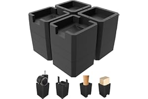 MYMULIKE Bed Risers 4 inch, 3 inch, 2 inch, 1 inch, Heavy Duty Furniture Risers for Caster Wheels, Up to 6,000 lbs, Multi-Function Desk Table Risers for Bed Furniture Frame, Couch, Sofa, Bookshelf