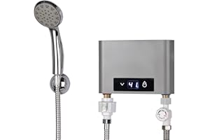 EUNEWR Elektronischer Durchlauferhitze Dusche, 220V elektrische Warmwasserbereiter Temperaturwahl 30-52 °C mit Bad Dusche Kit, für Handwaschbecken, Küche, Bad, Waschbecken (5500W mit Duschset, Grau)