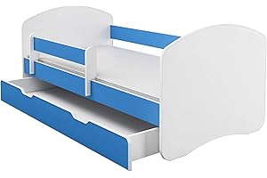 ACMA Letto per bambino Cameretta per bambino con materasso Lettino bambini (Blu, 180x80 + Cassetto)