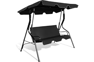 COSTWAY Balancín Columpio Jardín con 3 Plazas con Techo Banco para Jardín Terraza Balcón Patio Exterior (Negro)
