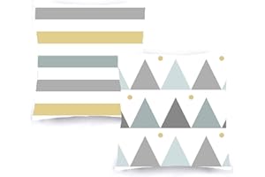 Decoratea Fundas Cojines 50x50 - Fundas de Cojín Decorativo (Juego de 2) para Sofá, Cama, Salón, Sala Niños. Set Almohadas 50 cm con Algodón Suave y Estampado Azul y Gris (Nórdico Amarillo)