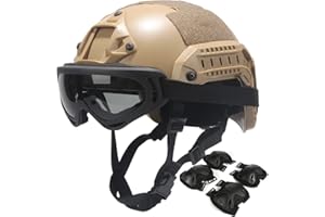 AQZXDC Casco Fast per Bambini & Adulti, con Occhiali, Torcia Elettrica, Luci Lampeggianti, Imitazioni NVG, Ginocchiere e Gomitiere, per I Giochi, All'aperto, Airsoft Paintball