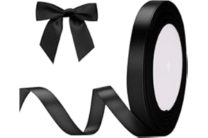 G2PLUS Black Stain Ribbons 10mm: Thick Fabric Gift Wrap Ribbons for Crafting & Decorating Halloween Parties, 22M