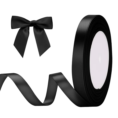 G2PLUS Black Stain Ribbons 10mm: Thick Fabric Gift Wrap Ribbons for Crafting & Decorating Halloween Parties, 22M