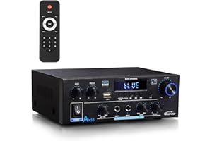 Stereo Verstärker - WOOPKER AK55 HiFi Verstärker Stereo Receiver 600W, 2.0 Kanal Bluetooth Verstärker mit w/UKW-Radio, Opt/AUX/RCA/USB, 2 Mic Eingänge für Lautsprecher