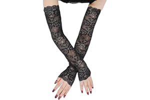 FloralGrace 1 polsino in pizzo nero con protezione UV da donna, lunghi senza dita in pizzo