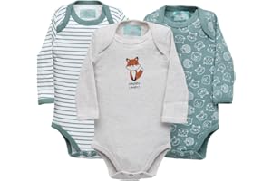 SLEEPDOWN Cuddles & Cribs Baby Unisex Bodysuit Romper Fox Babygrow, Turqoise Grey White, 6-9 Months