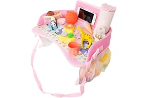 DQTYE Car Play Trays for Kids Childrens Car Seat Activity Tray Play Tray Lap Desk Drawing Snack Play Trays with Mesh Pockets – Pink