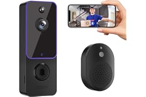 guggre Wireless Video Doorbell & Indoor Ring Chime, Enhanced Security with AI Human Detection, 2-Way Audio, HD Night Vision, AES-128 Cloud Storage, Real-Time Alerts, Smart Home Protection