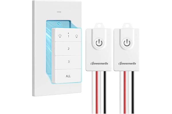DEWENWILS Interrupteur sans Fil avec 2 Récepteurs et 1 Émetteur Mural Amovible, Portée de 30 m, Pas de Câblage Nécessaire, Kit Interrupteur RF pour Lampe jusqu'à 3000W, Blanc