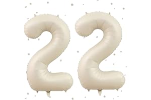 UDRKFOPK Beige Luftballon 22,Zahlen Luftballon Beige,40 Zoll Creme Weiß Folienballon 22,Beige Zahlenballon 22 Helium Ballon Luftballon 22 Geburtstag für 22th Geburtstagsdeko Mädchen Junge