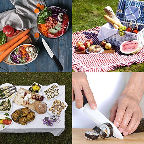 Keramikmesser Set 3-Teilig: 6’’ Kochmesser 5’’ Schneidmesser 4’’ Obstmesser Küchenmesser Set für Obst Gemüse Fleisch Schwarz Weiß - 5