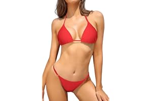 SHEKINI Traje de Baño de Dos Piezas Mujer Acolchada Clásico Ajustable Halter Triángulo Bikini Top Bikini Tanga Brasileño Cintura Baja Bikini Bottom Bikini de La Playa