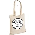 Thing Two 2 and Thing One 1 Couples Matching Funny Costume Cat Twins Top Book Day Cotton Tote Bag